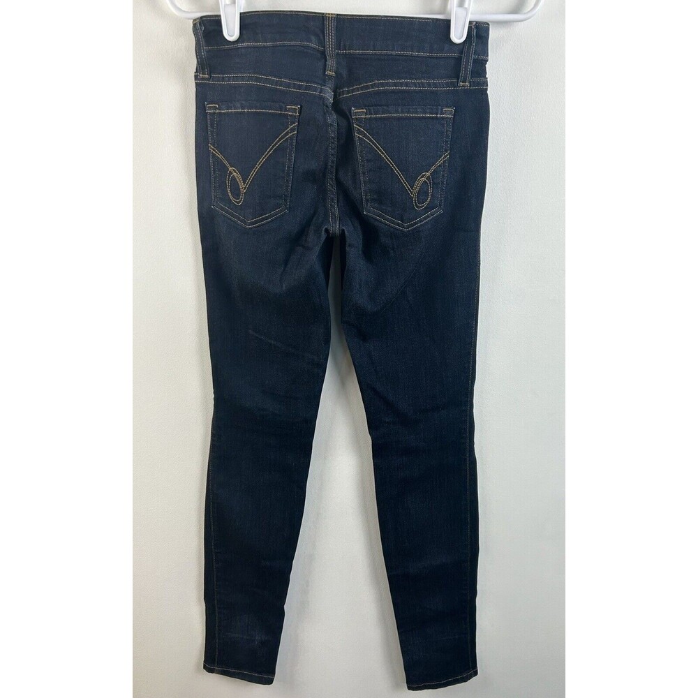Bebe Blue Denim Jeans Dark Wash Low Rise Skinny Sz 25 Made In USA
